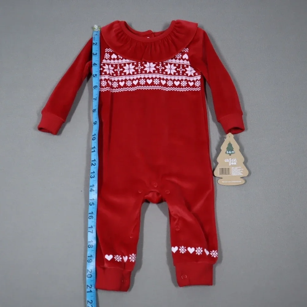 Chickpea Baby Girls Fair Isle-Print‎ Ruffled Fleece Coverall - Red - Size 3-6 M